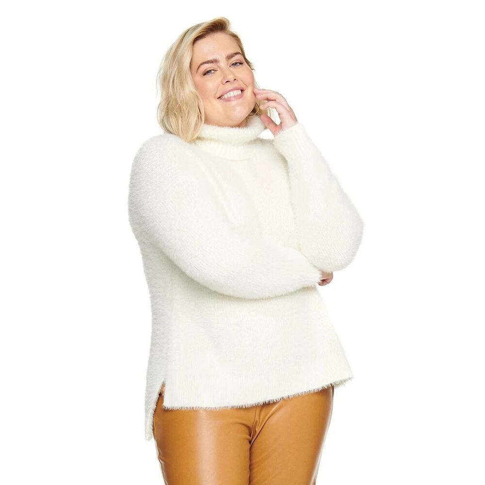 NWT Denise Bidot Sonoma Ivory Fuzzy Eyelash Knit Turtleneck Sweater Plus Size 3X